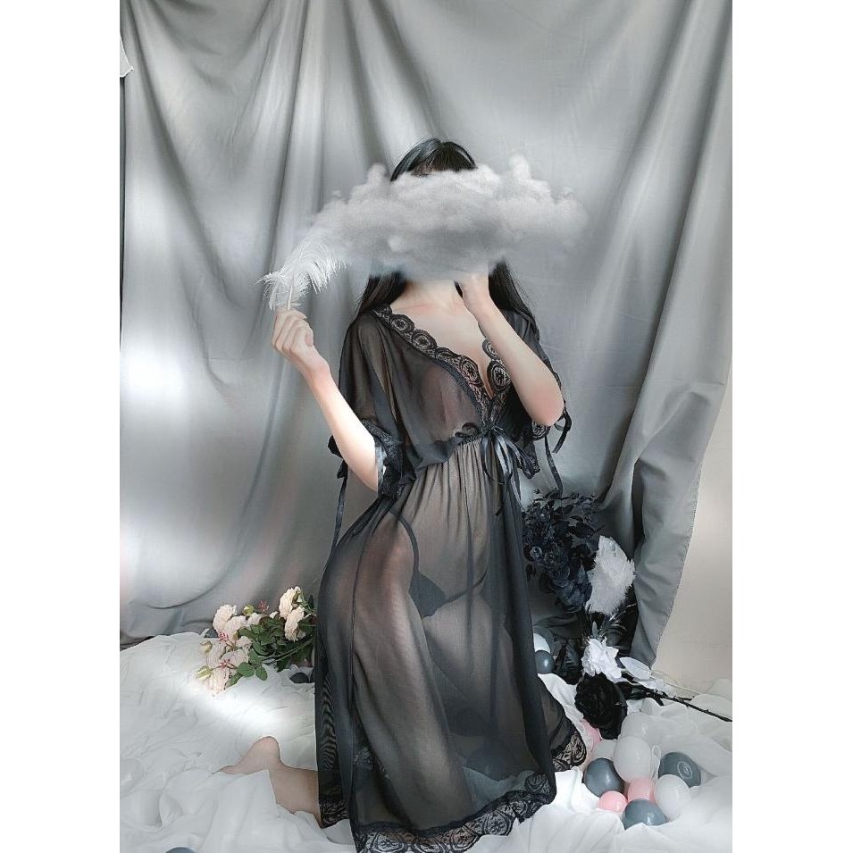 

Piyama Wanita Set Baju Tidur Sexy Lingerie Lace Transparan A352 - Hitam, All Size Original