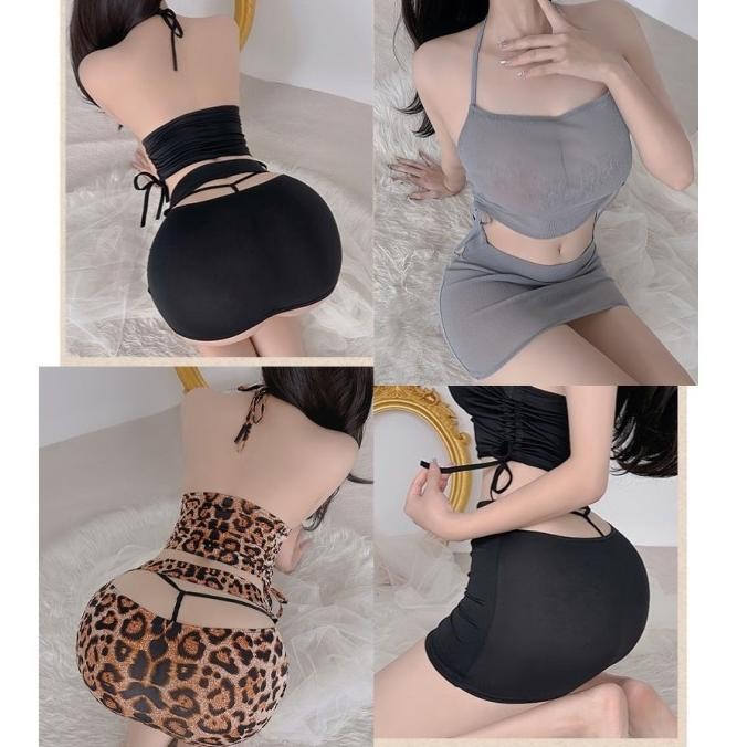 

Baju Tidur Wanita Lingerie Hot Sexy Leher Halter Lingerie Set A220 Original