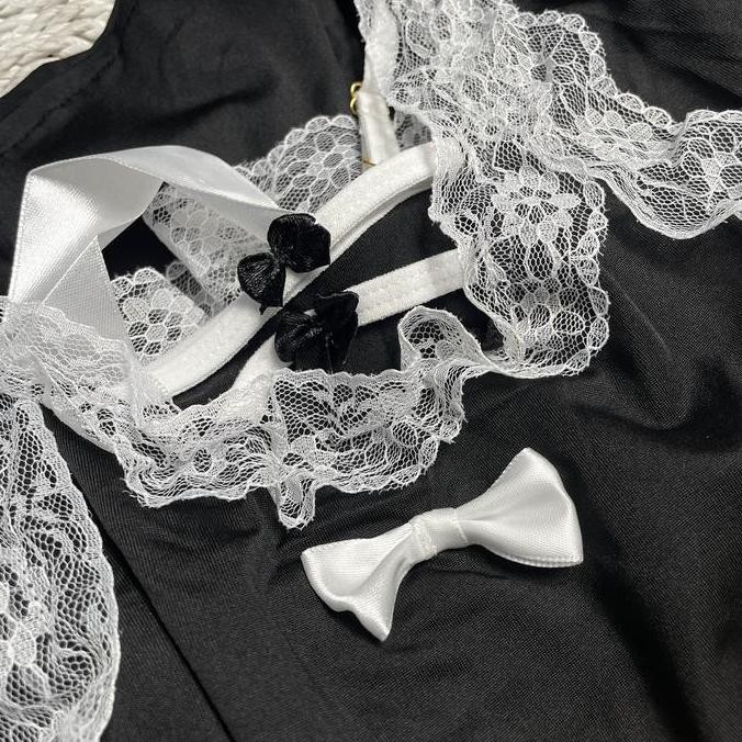 

[ Happy Girl Shop ] Lingerie Fitting Gaun Dress Cutie Anggun Sexy Wanita Godaan Front With Pita Lucu Lace Flower White Strap Pundak Strechy For Adjustmen High Back Style Include Aksesoris Cosplay Support With Pita Beatiful Free G-String Spandek Purelovely