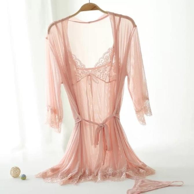 

Lingerie Kimono Set G-String Sexy Baju Tidur Bahan Lace A270 Original