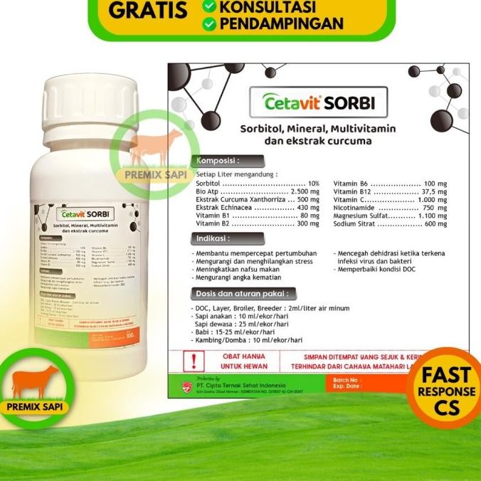 CETAVIT SORBI 100ml -Multivitamin penambah energi instan - Premix Sapi