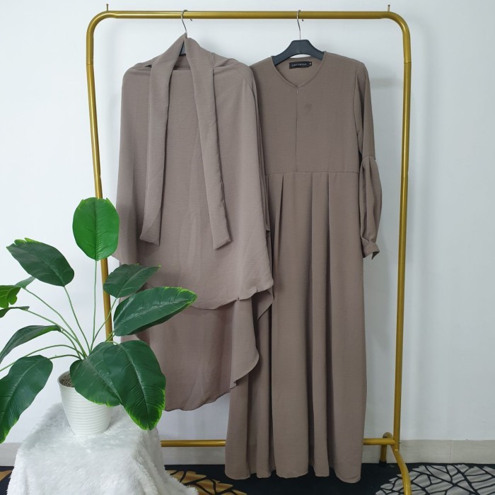 Gamis Crinkle Abaya One set dengan FRENCH KHIMAR