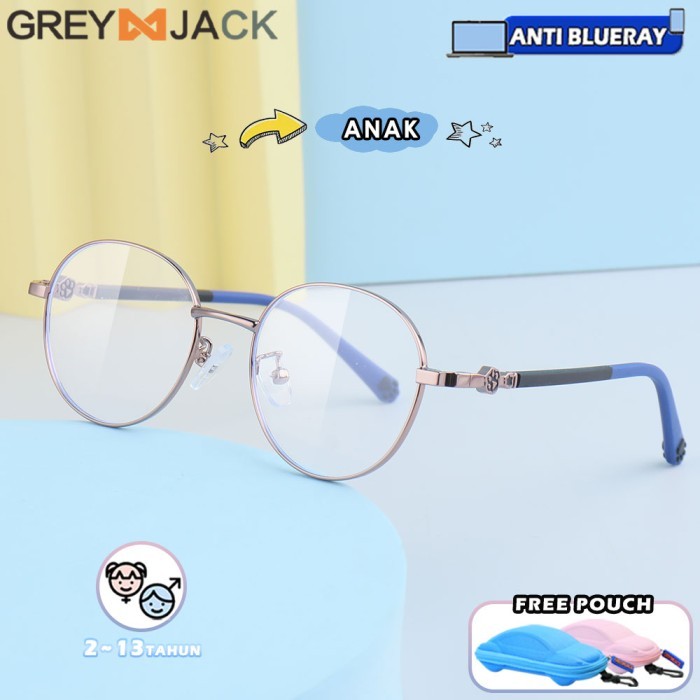 Grey Jack Kacamata Antiradiasi Blueray Anak Remaja Metal Bulat 6033