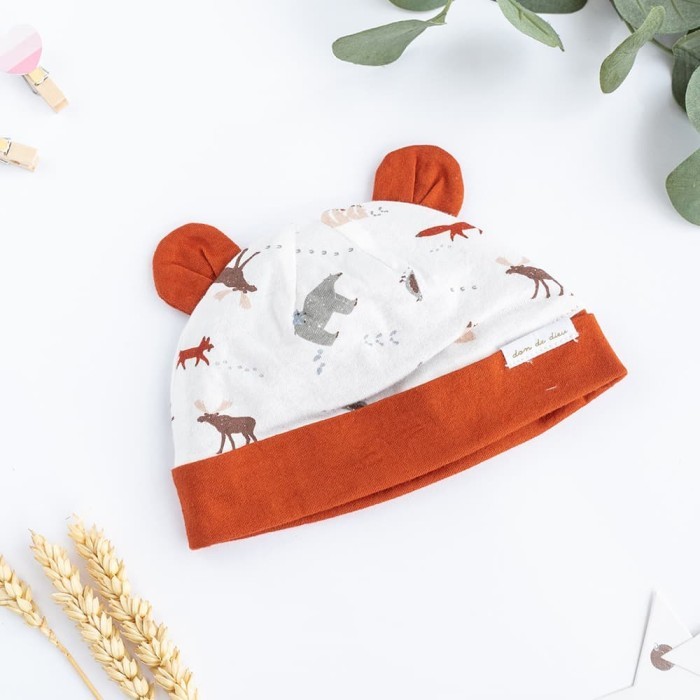 Don De Dieu Knit Cotton Playful Polar Animals Print Beanie Hat