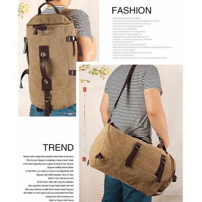 Tas Duffel Ransel Selempang Duffle Bag Travel Outdoor Canvas Duffel - M0005 - Coffee