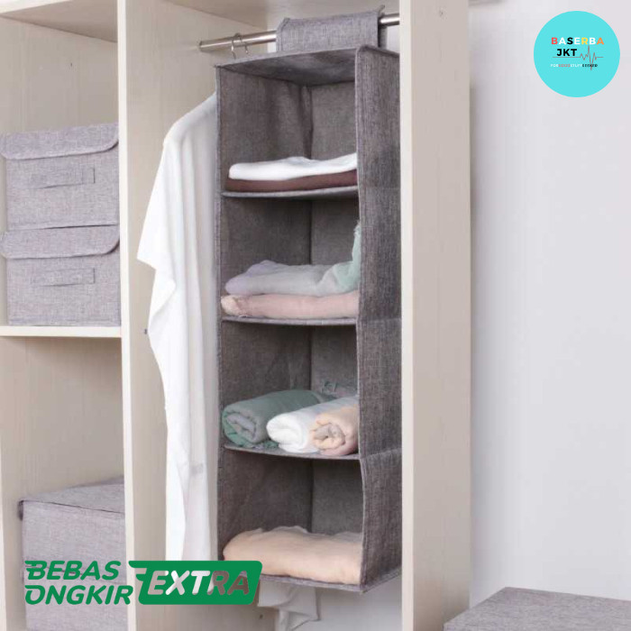 PROMO Rak Gantung Kain Lemari Baju Shelf Closet Wardrobe Storage Box 4 Susun