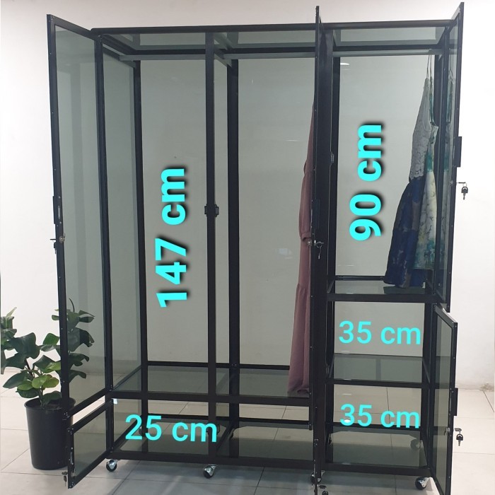 TERBARU 150X55X195 LEMARI RAK BAJU GANTUNG GAUN GAMIS ALUMINIUM 20U COKLAT 529