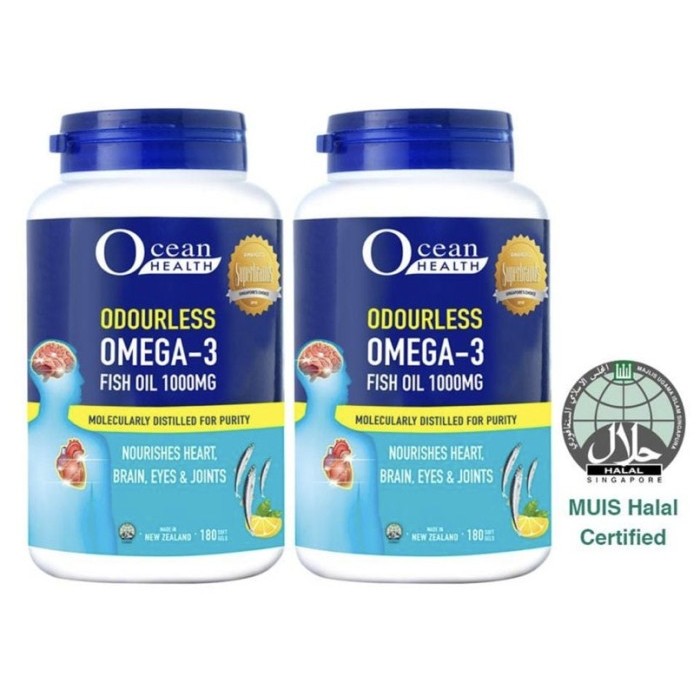 OCEAN HEALTH Odourless Omega 3 Fish Oil 1000mg 2x 180 Soft Gels