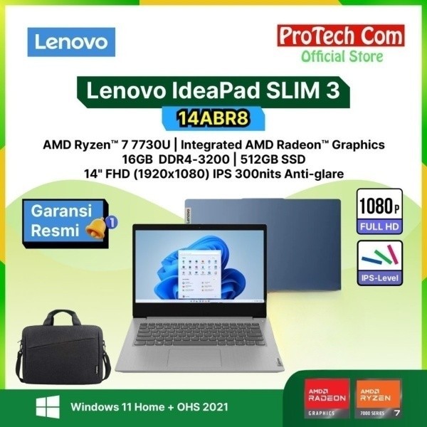 Lenovo Ideapad Slim 3 14Abr8 Ryzen 7-7730U 16Gb 512Gb 14" Fhd Ohs W11