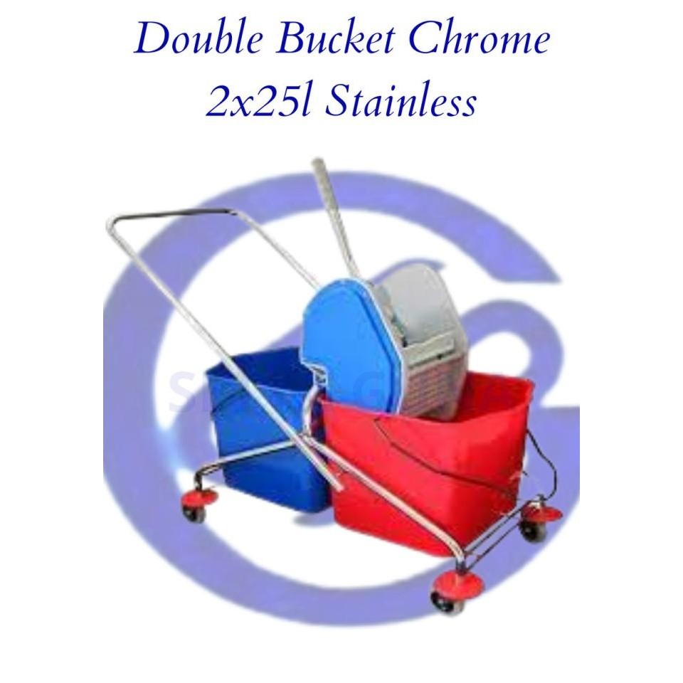 Double Bucket Chrome 2X25 L with Blue Plastic Wringer Terlaris