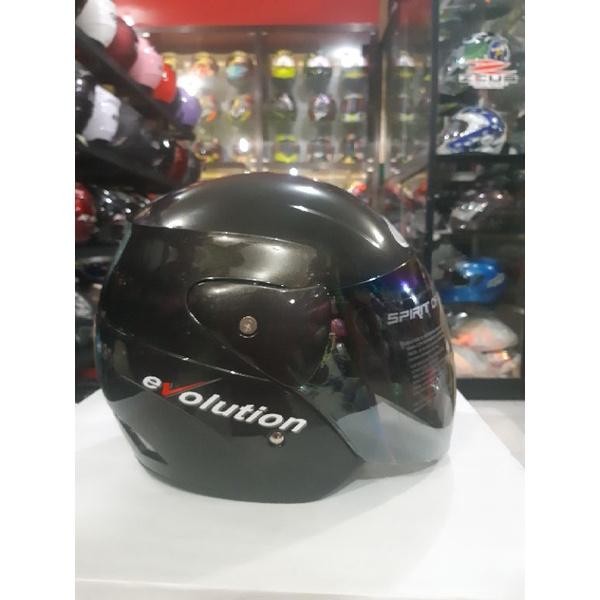 BERKUALITAS Helm Motor GM Evolution Hitam Dop/Metalik dengan Visor Pelangi - Ukuran M, L, XL -