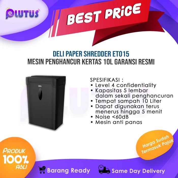 

TERBARU! Deli Paper Shredder ET015 Mesin Penghancur Kertas 10L Garansi Resmi