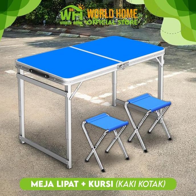 Produk Baru WORLDHOME Meja Lipat Dengan Kursi Meja Portable Kaki Kotak Meja Koper Meja Belajar Meja 