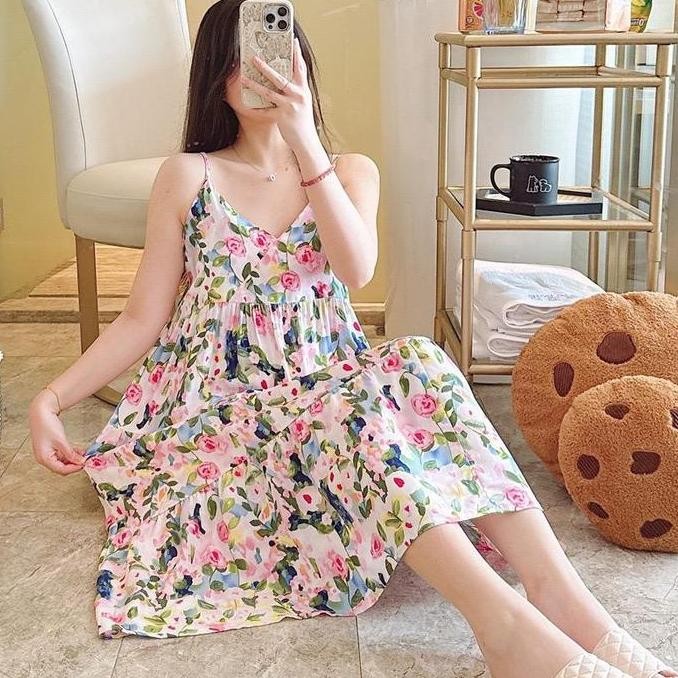 baru daster korean style import premium korea wanita all size kekinian piyama baju tidur tanpa lenga