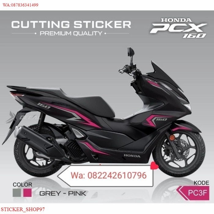 Sticker Cutting Striping Honda New Pcx 160 Hitam Ultimate Grey-Magenta
