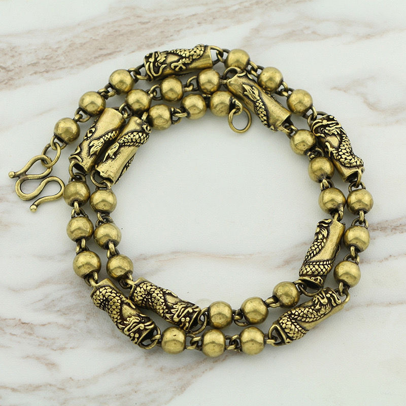 Kalung Kuningan Buatan Tangan untuk Pria, Kalung Retro Tembaga Murni Mendominasi