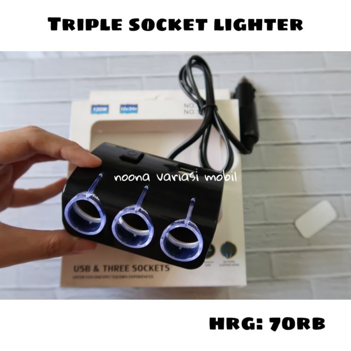 HOT PROMO colokan rokok cabang 3 charger mobil cash hp mobil triple socket light