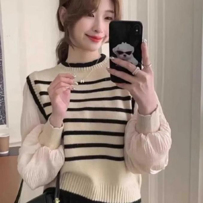 BAJU ATASAN KNIT RAJUT LENGAN PANJANG BALON Promo