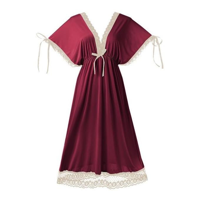 baru big size jumbo daster baju tidur spandex sutra v-neck lingerie panjang wanita dress piyama sati