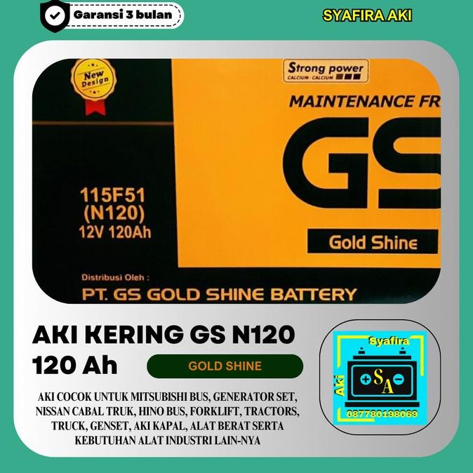 Aki Kering Gs N120 Gold Shine 12V120Ah Aki Kapal Truk Genset