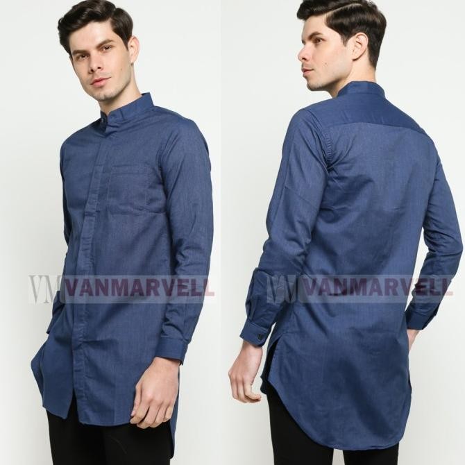 Vm Baju Koko Panjang Biru Dongker Gamis Pakistan Navy Polos