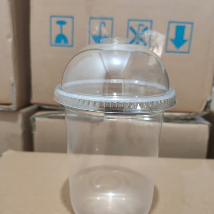 Gelas/Cup Plastik OVAL PP 14oz +Tutup Cembung