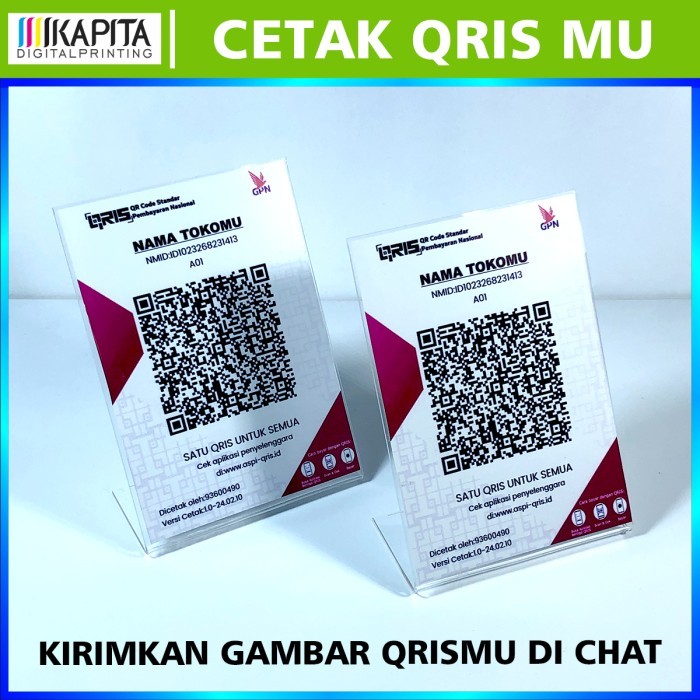

PROMO! (Paket Lengkap) Cetak Qris & Akrilik Stand Berdiri Tipe L Cetak Qris Akrilik Termurah Siyap