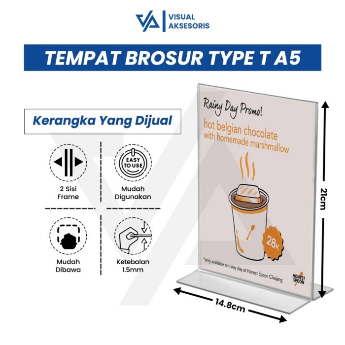 

TERLARIS! Tempat Brosur Akrilik A5 1,5mm Portrait 2 sisi / Tent Holder / Tent Card Stand Acrylic