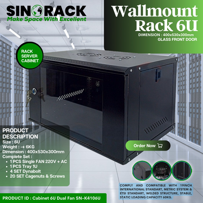 Wallmount Rack Server 6U, Rak Server Single Door 6U
