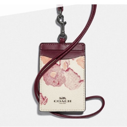 

HOT SALE! Coachh CH gantungan ID Holder Card Lanyard Original - Flower maroon db