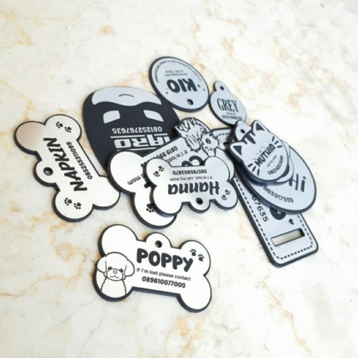 Custom Kalung Kulit Sintetis & Name Tag Anjing Kucing