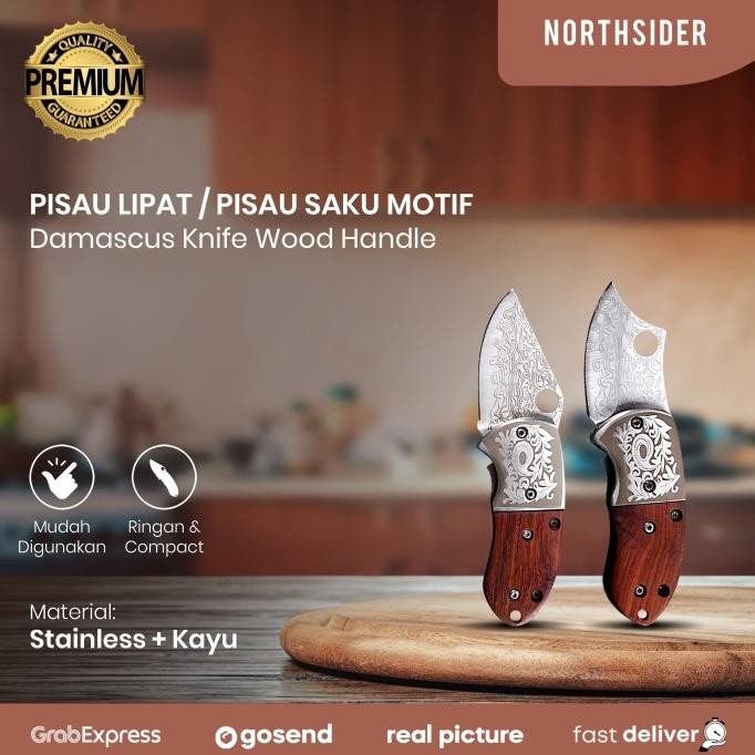 Pisau lipat mini pocket knife damascus pisau saku camping serbaguna