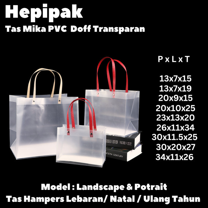 New  10pcs Tas Mika PVC DOFF Transparan Gagang Gepeng / Tas Souvenir Goodie Bag Ulang Tahun Lebaran 