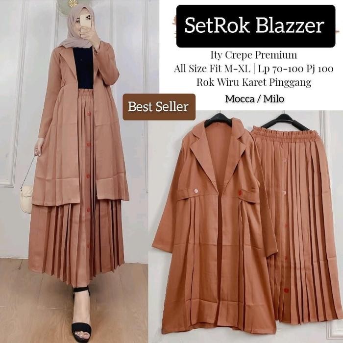 ONESET BLAZER + ROK PLISKET SETELAN WANITA