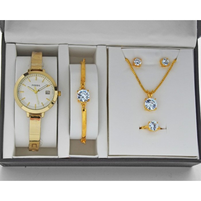 JAM TANGAN WANITA FOSSIL PAKET PLUS GELANG CINCING ANTING KALUNG