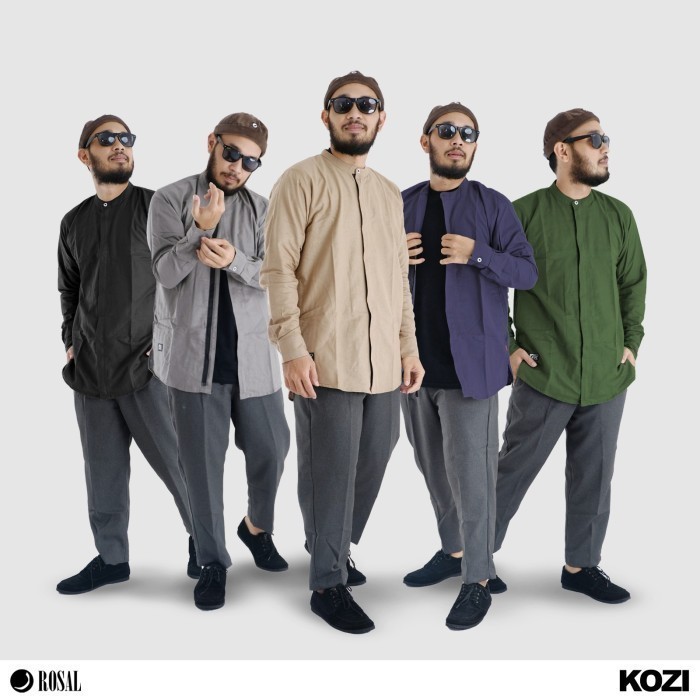 Kozi Rosal Coklat Muda Khaki, Baju Koko Pria Lengan Panjang Bahan Katun Full Untuk Outer Baju Kaos