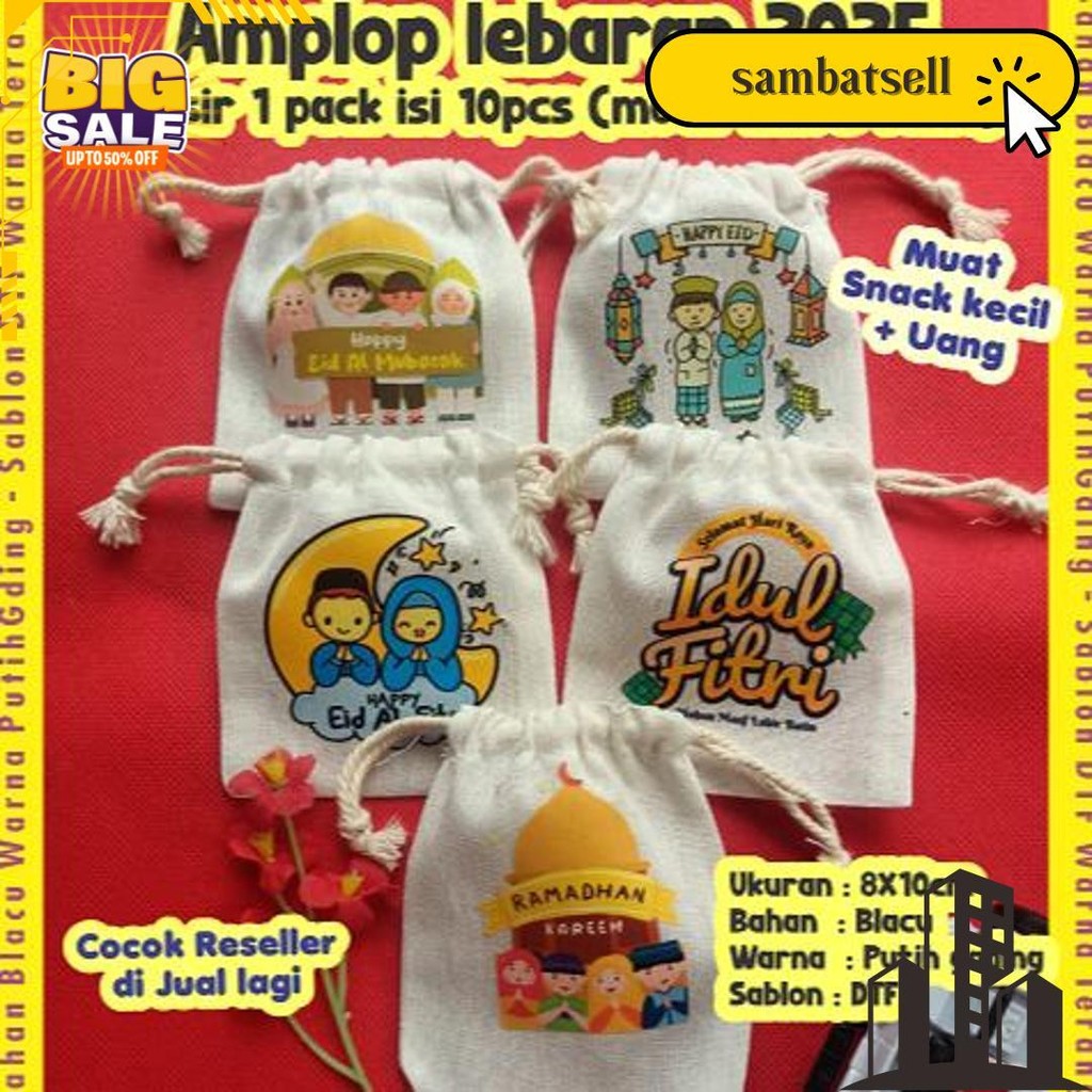 

New Ready Stock 1Pack Isi 10Pcs Amplop Lebaran 2025 / Amplop Lucu Pouch Serut Lebaran Terbaru 2025 Isi 10 Bahan Blacu Termurah Banget