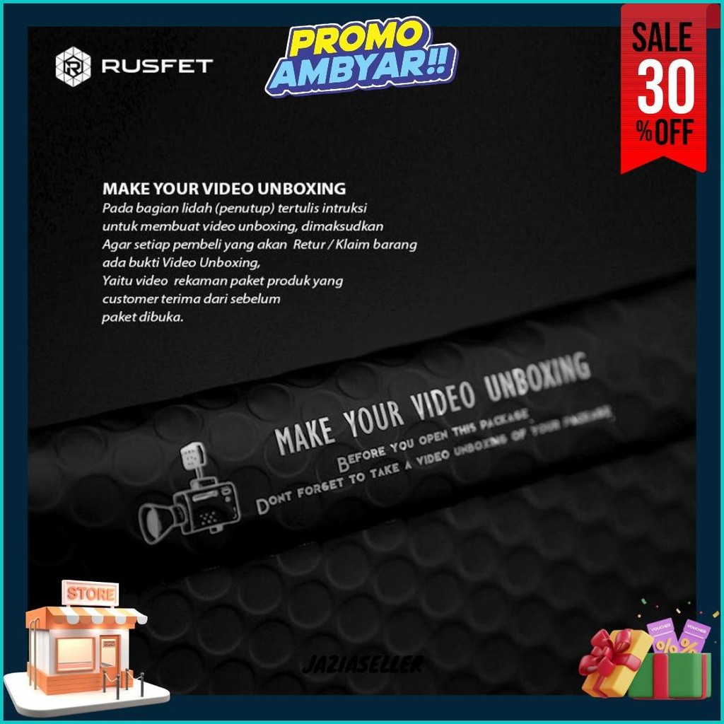 Rusfet Amplop Bubble Mailer, Rusfet Premium Mailer Black Hitam Wrap Envelope Termurah Banget