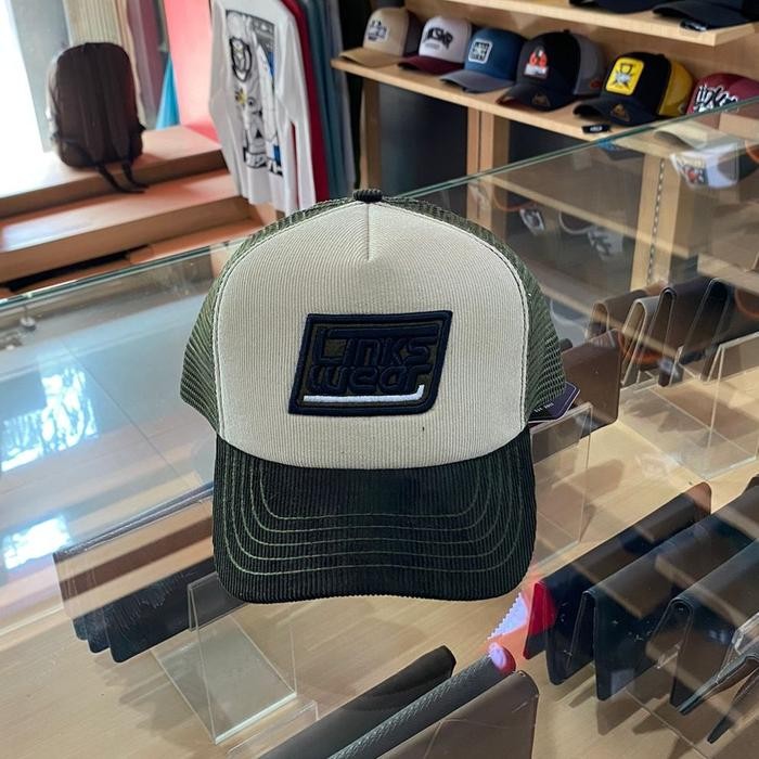 SALE TERMURAH TOPI TRUCKER JARING VISOR PENDEK CORDUROY LINKSWEAR ARMY CREAM 003 READYY
