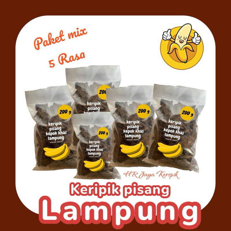 

pengiriman cepat PAKET HEMAT Mix (5pcs) 200 gram keripik pisang kepok aneka rasa khas lampung