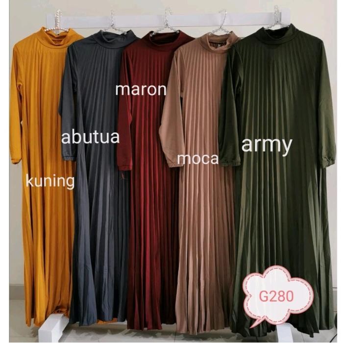 Gamis Plisket Kekinian K280 - Inner Dress Plisket Lengan Panjang