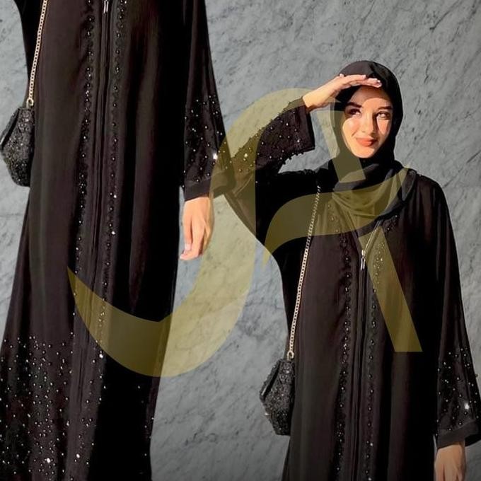 New Noura Black Pearl Abaya With Zipper Elegant Best Seller