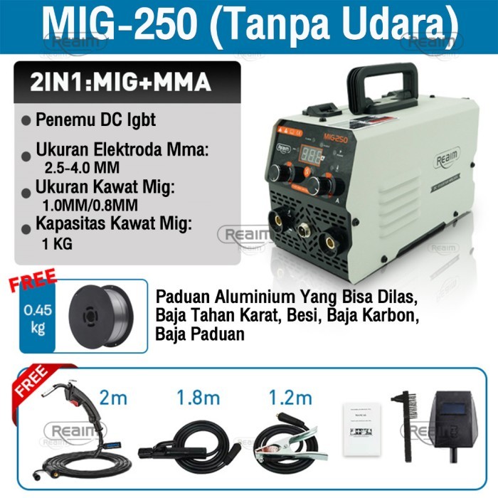 Mesin Las mig Listrik trafo las welding inverter Las Tanpa Gas Travo Inverter MIG 250