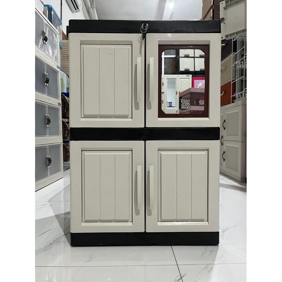 PROMO LEMARI PLASTIK SUSUN 2 MINI KACA KUNCI WOOD GALAXY COD