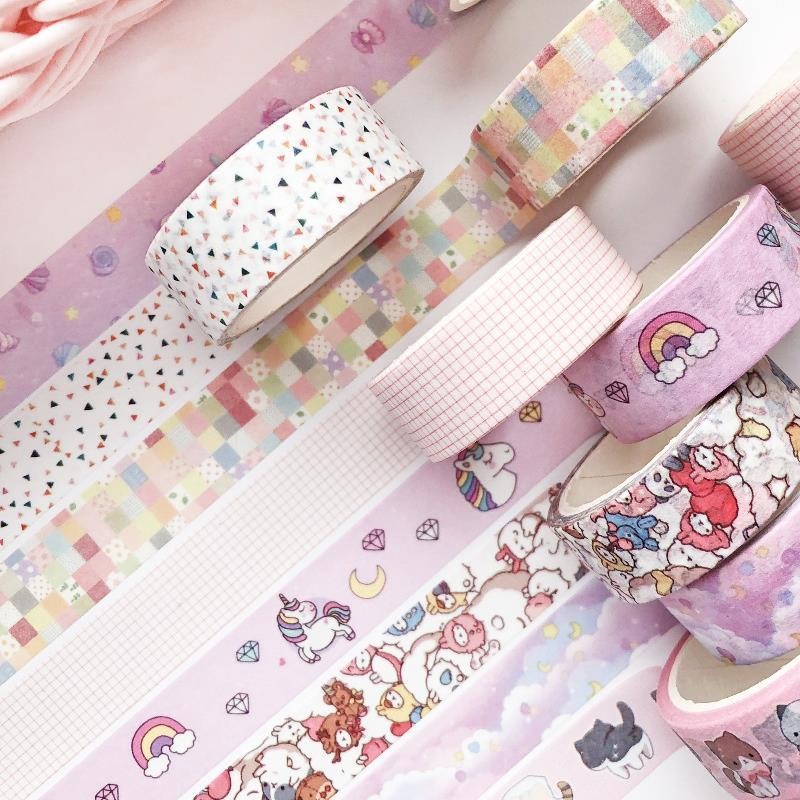 

Colorful Girl Heart Plaid Unicorn Journal Tape Full Roll Stickers