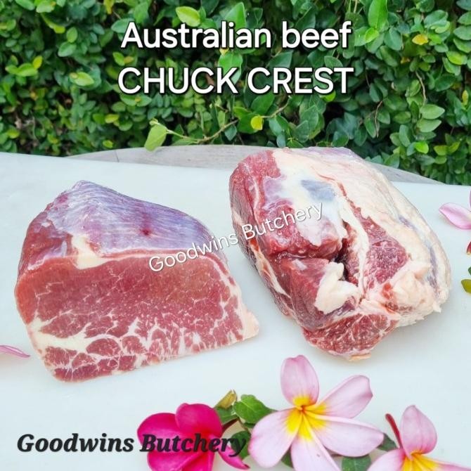 

1.1kg beef CHUCK CREST STEER (S) Australia Kilcoy frozen HALF CUT alum