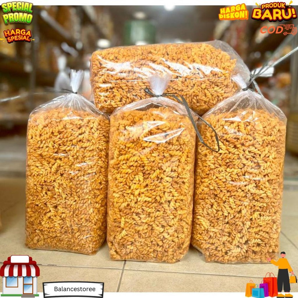 

1 Bal Makaroni Spiral Ulir 2Kg Renyah Tidak Keras Alma.Snack D Best Seller