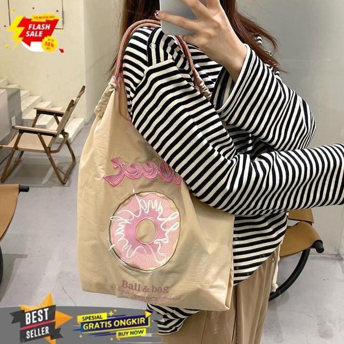 PROMO READYTAS BORDIR TAS BELANJA BORDIR DONAT TAS TANGAN TOTE TAS KAIN TAS KAIN BORDIR (TALI BAHU D