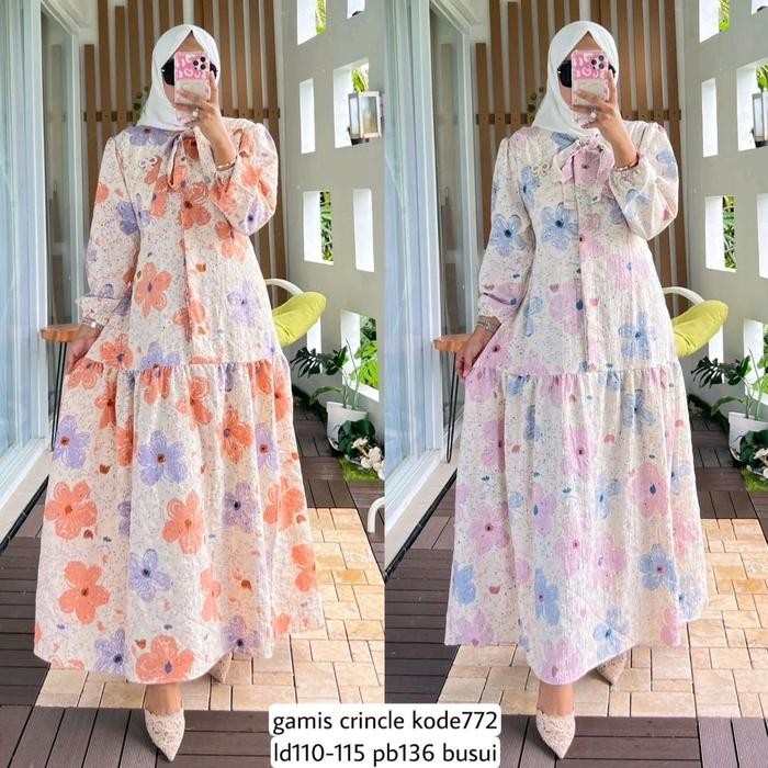 Dress Wanita Muslim Motif Bunga Daisy Crinkle