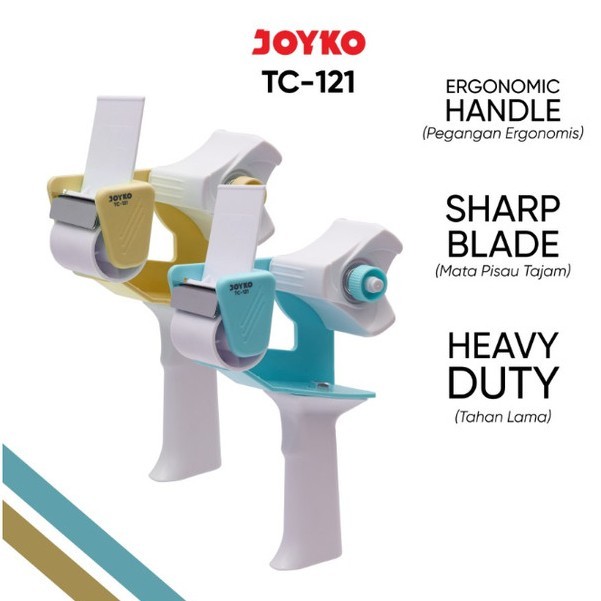 

DISPENSER LAKBAN JOYKO TC-121 / Tape Cutter / Pemotong Pita Perekat Lakban OPP Dengan Pegangan